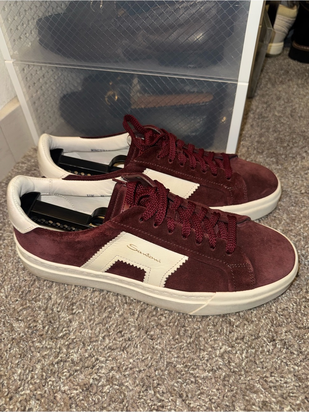 Santoni Men's Burgundy Suede DBS Sneakers